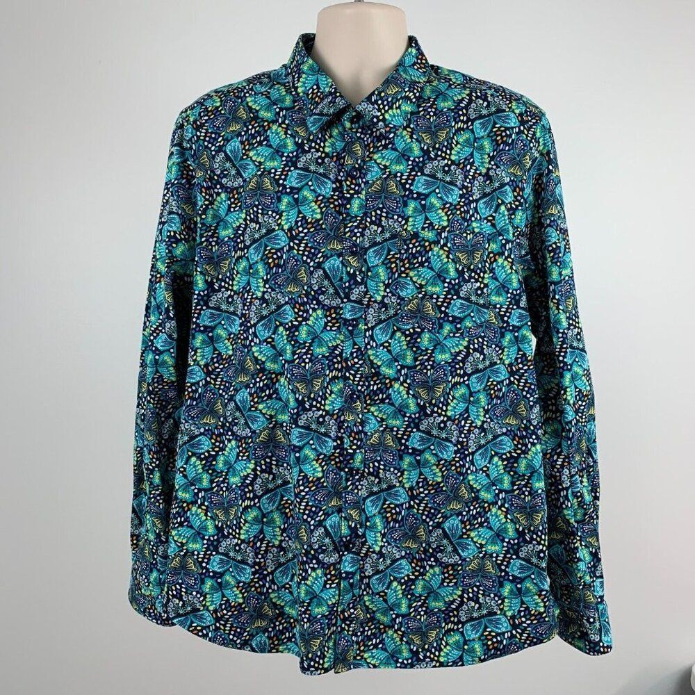 Paisley & Gray Button Front Shirt XXL (19) Slim Fit Colorful Butterfly Pattern